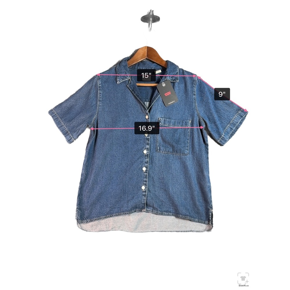 Women Levi's Denim Shirt XS Blue Short Sleeve Button Up - Picture 4 of 9